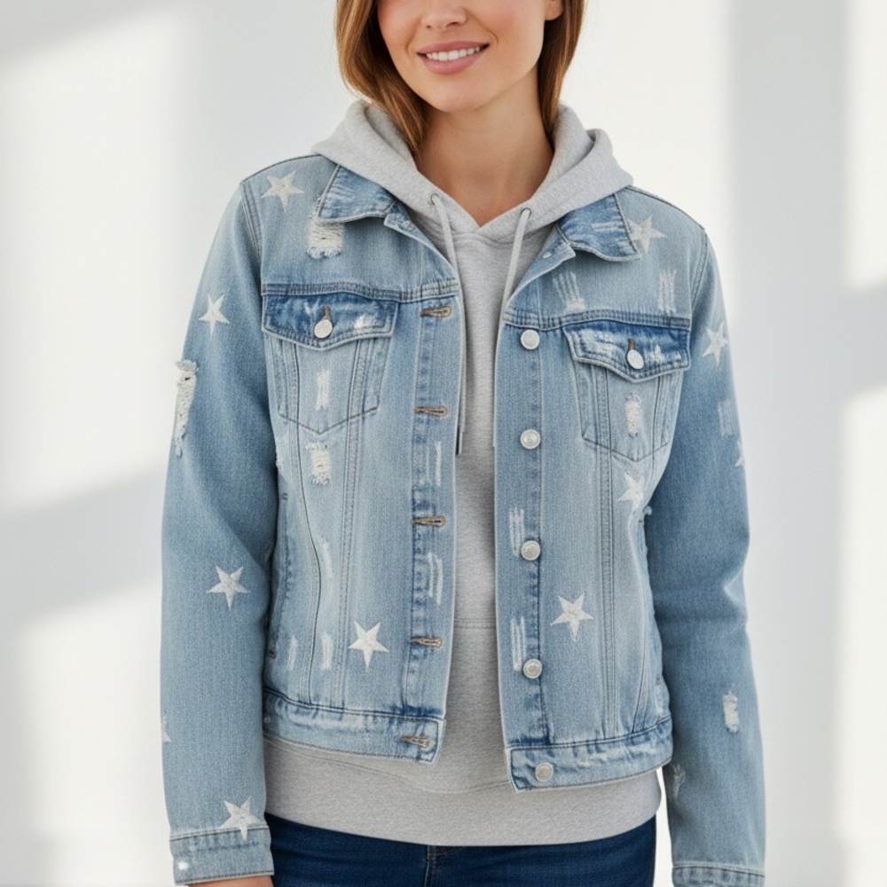 Angel Kiss Light Blue Star Denim Jacket